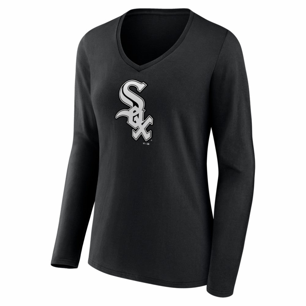 Chicago White Sox Women's Logo Long Sleeve V-Neck T-Shirt - Black