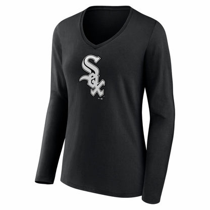 Chicago White Sox Women's Logo Long Sleeve V-Neck T-Shirt - Black