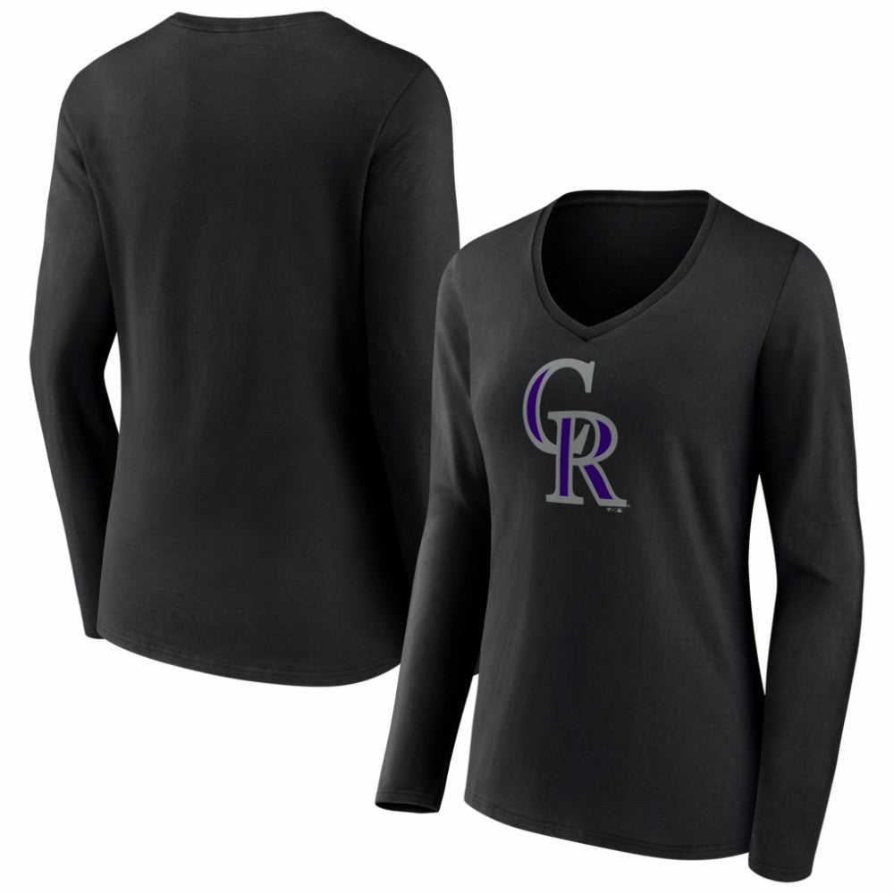 Colorado Rockies Women's Logo Long Sleeve V-Neck T-Shirt - Black