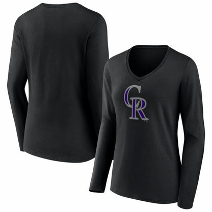 Colorado Rockies Women's Logo Long Sleeve V-Neck T-Shirt - Black