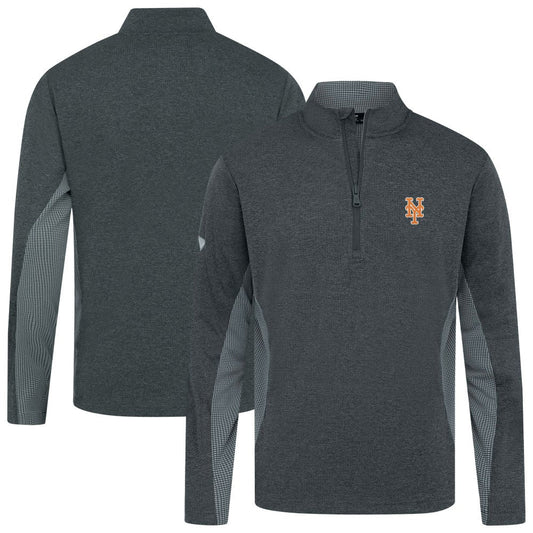 New York Mets Levelwear Waffle Insignia 2.0 Quarter-Zip Pullover - Heather Black