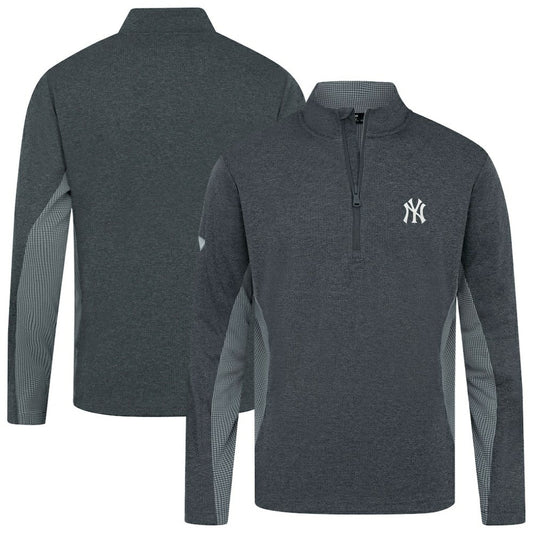 New York Yankees Levelwear Waffle Insignia 2.0 Quarter-Zip Pullover - Heather Black