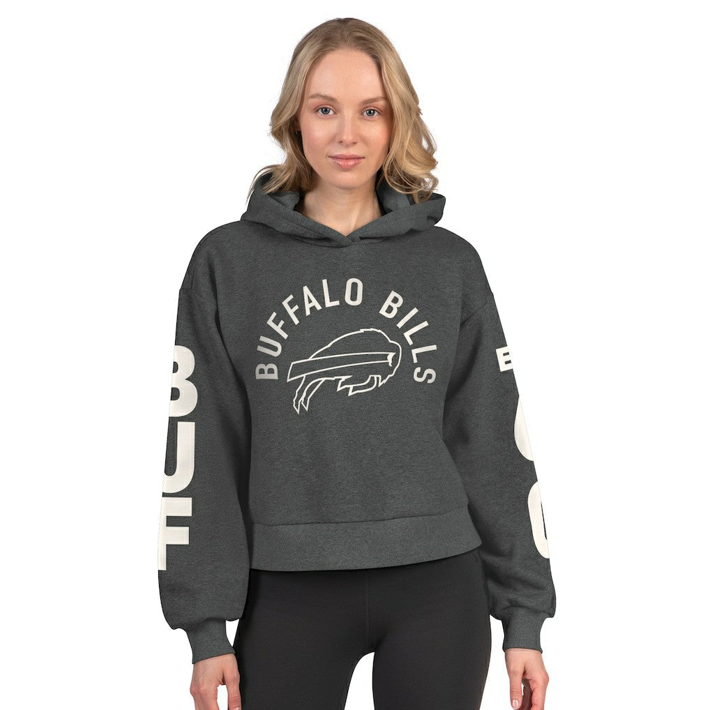 Buffalo Bills Starter Women's Star Player Cropped Fleece Pullover Hoodie - Heather Charcoal for sale