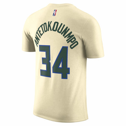 Giannis Antetokounmpo Milwaukee Bucks Unisex 2025/26 City Edition Name & Number T-Shirt - Cream | Nike for sale
