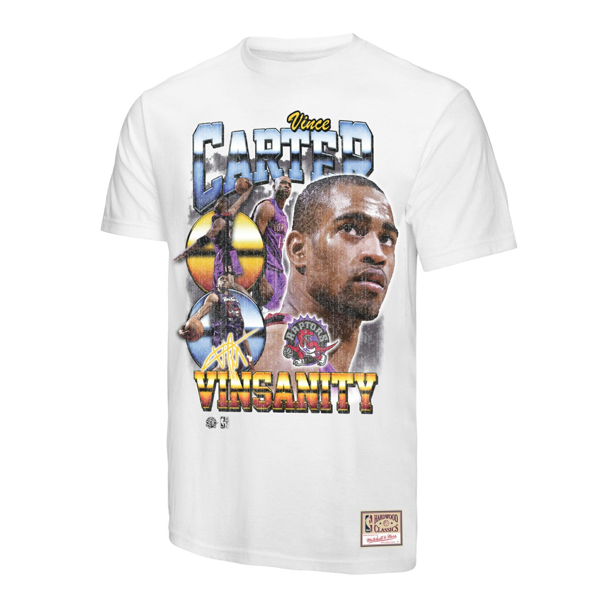 Vince Carter Toronto Raptors Hardwood Classics Commemorative Player Collage T-Shirt - White | Mitchell & Ness on sale