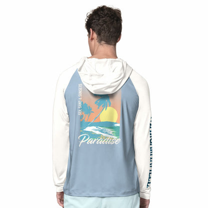Seattle Seahawks Margaritaville Sand, Sea, Sunsets Long-Sleeve Rashguard Hoodie Pullover -Light Blue/Cream sale