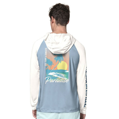 Los Angeles Rams Margaritaville Sand, Sea, Sunsets Long-Sleeve Rashguard Hoodie Pullover -Light Blue/Cream cheap