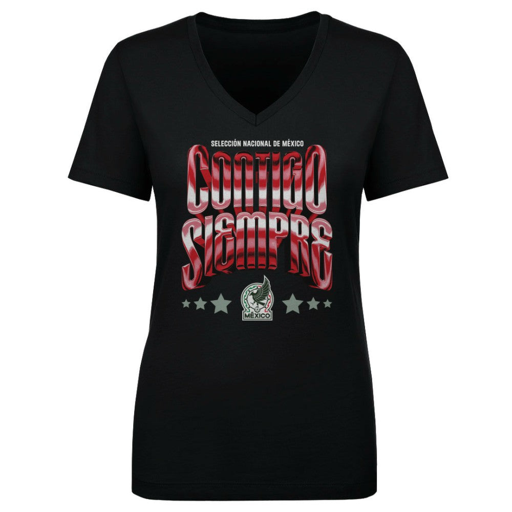 Mexico National Team 500 Level Women's Contigo Siempre Vintage V-Neck T-Shirt - Black for sale