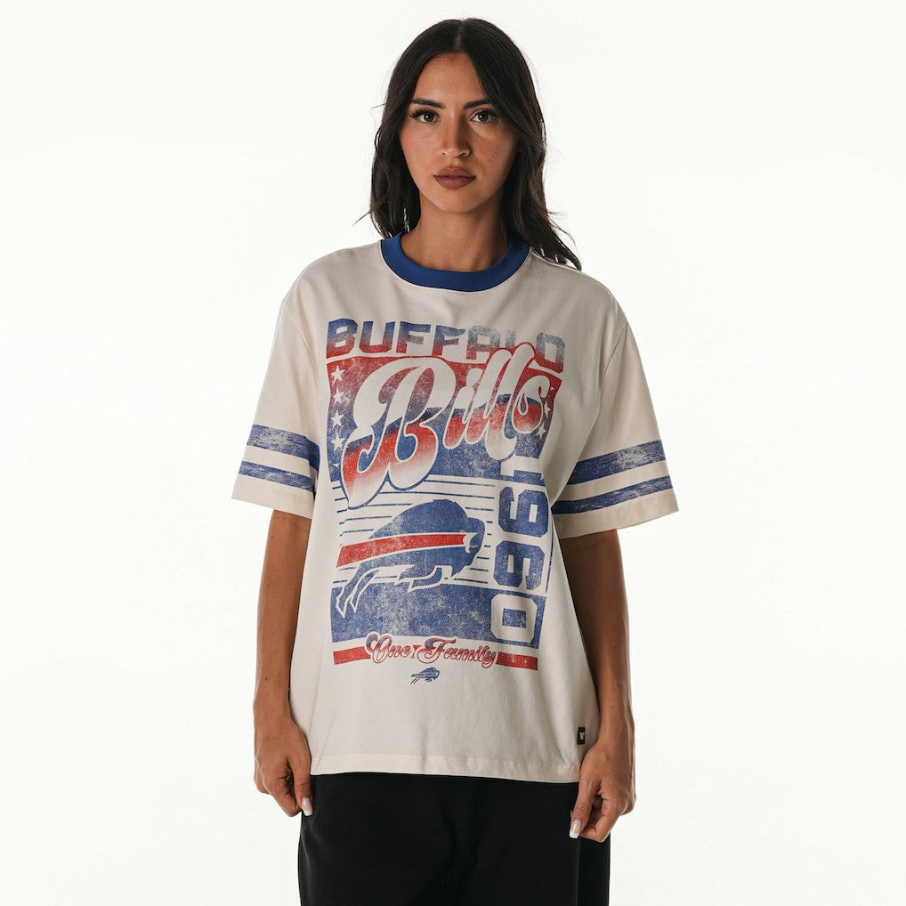 Buffalo Bills The Wild Collective Women's Vintage Drop Shoulder Oversized Boyfriend T-Shirt - Cream cheap