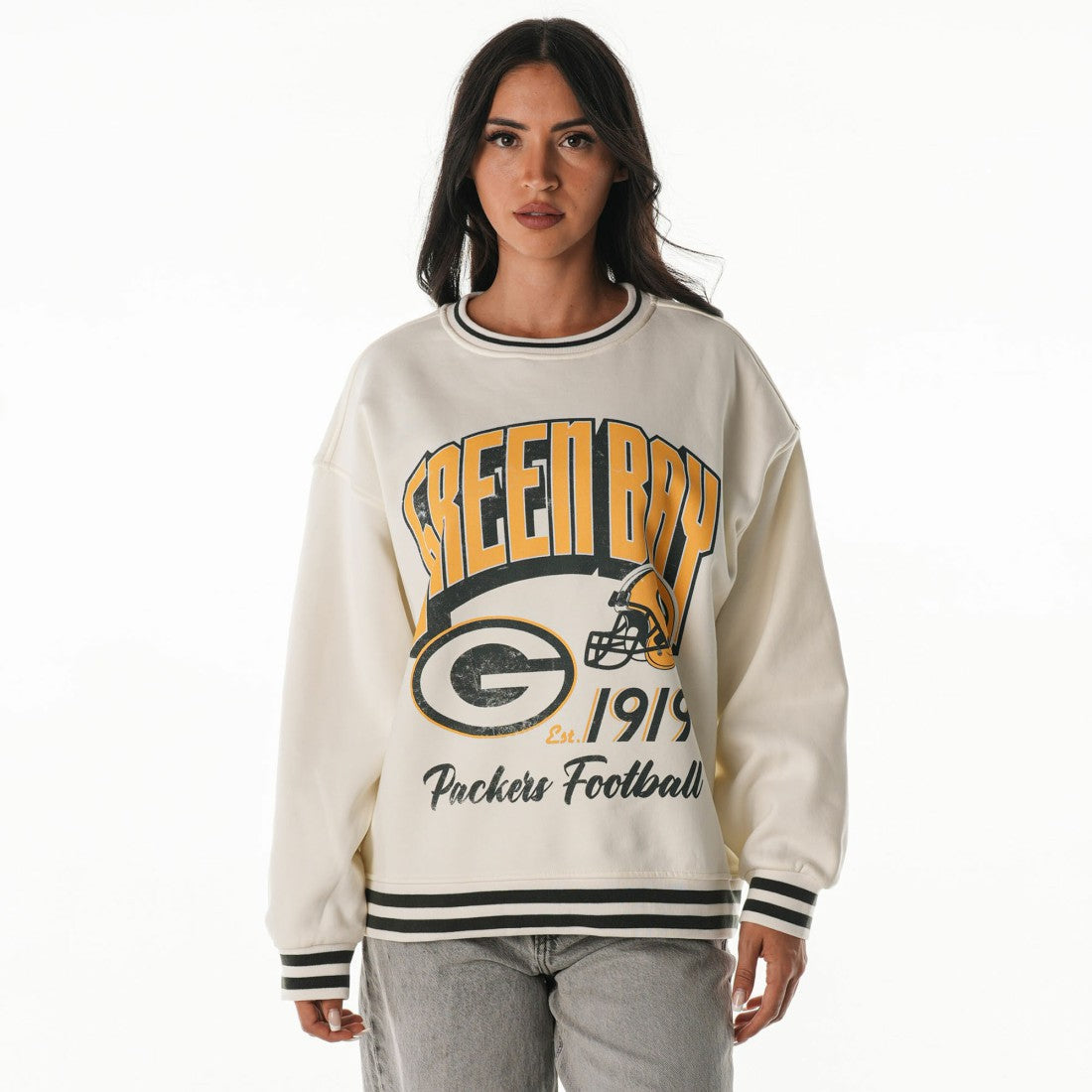 Green Bay Packers The Wild Collective Women's Oversized Vintage French Terry Sweatshirt - Cream online