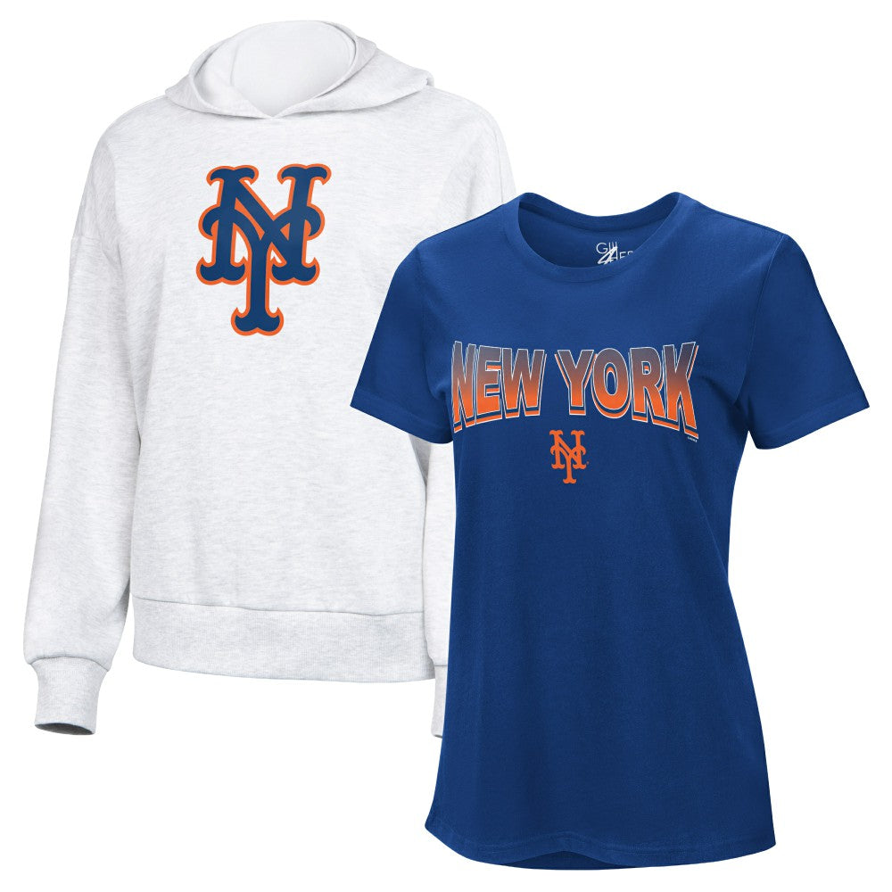New York Mets G-III 4Her by Carl Banks Women's T-Shirt and Hoodie Combo Pack - Royal/Bright Heather Ceramic | New Era