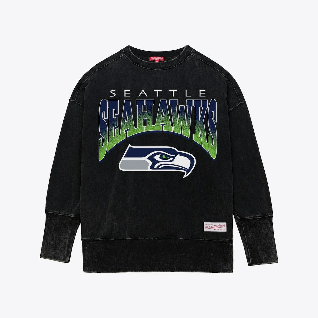Seattle Seahawks Women's Delineate Mineral Wash Crewneck Sweatshirt - Black sale