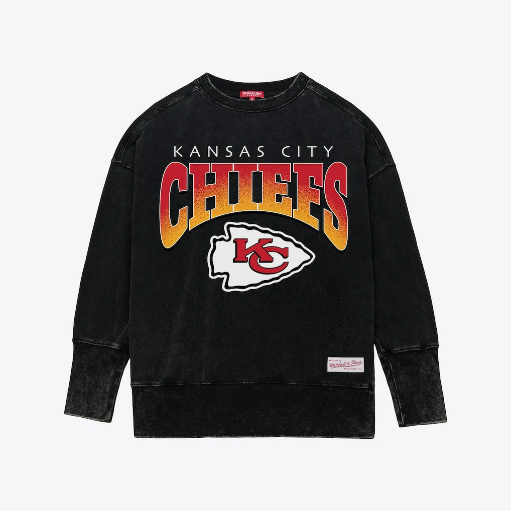 Kansas City Chiefs Women's Delineate Mineral Wash Crewneck Sweatshirt - Black discount