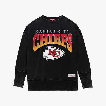 Kansas City Chiefs Women's Delineate Mineral Wash Crewneck Sweatshirt - Black discount