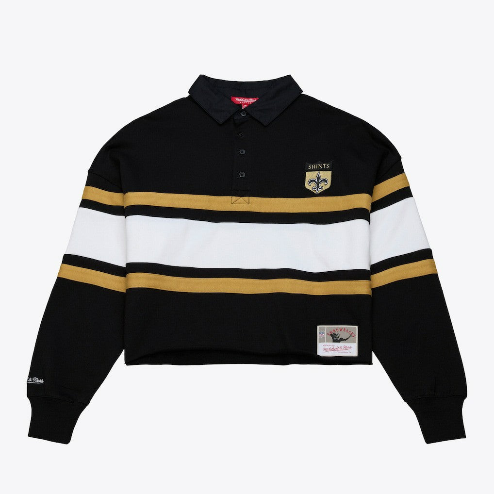 New Orleans Saints Women's Cropped Long Sleeve Rugby Polo - Black on sale
