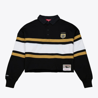 New Orleans Saints Women's Cropped Long Sleeve Rugby Polo - Black on sale