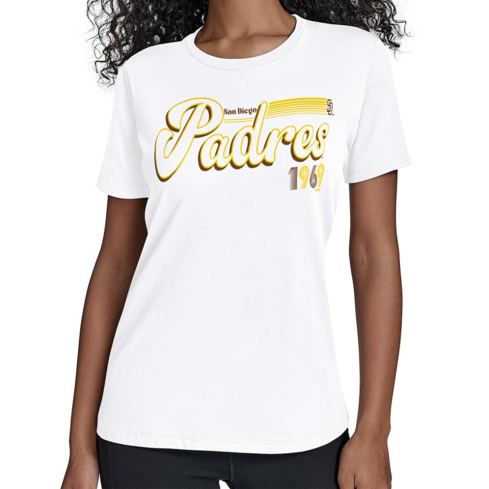 San Diego Padres Starter Women's Groovy Script Team Fitted T-Shirt - White