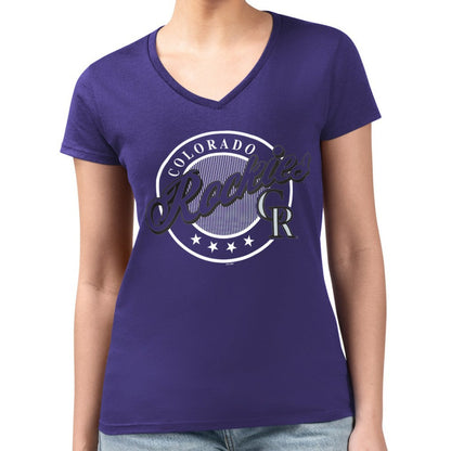 Colorado Rockies G-III 4Her by Carl Banks Women's Super-Slim Fit Lightweight Pinstripe Circle V-Neck T-Shirt - Purple
