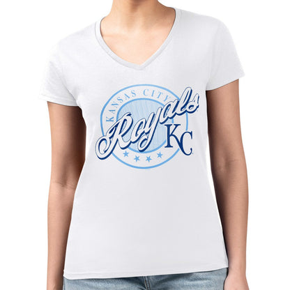 Kansas City Royals G-III 4Her by Carl Banks Women's Super-Slim Fit Lightweight Pinstripe Circle V-Neck T-Shirt - White
