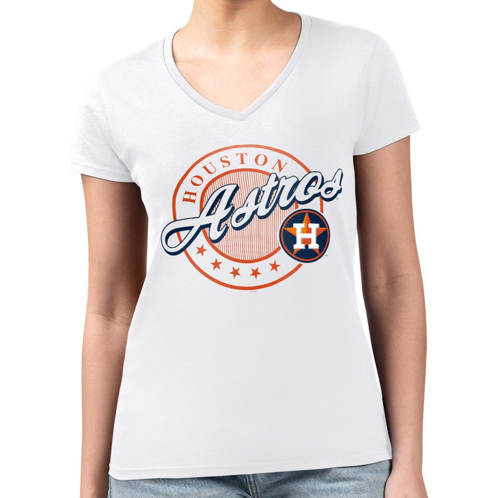 Houston Astros G-III 4Her by Carl Banks Women's Super-Slim Fit Lightweight Pinstripe Circle V-Neck T-Shirt - White