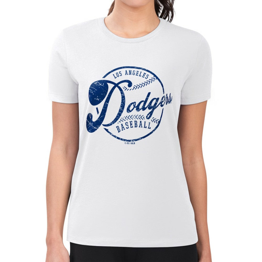 Los Angeles Dodgers G-III 4Her by Carl Banks Women's Super-Slim Fit Lightweight Distressed Baseball Team T-Shirt - White