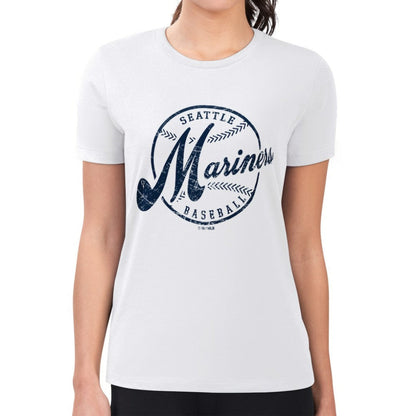 Seattle Mariners G-III 4Her by Carl Banks Women's Super-Slim Fit Lightweight Distressed Baseball Team T-Shirt - White