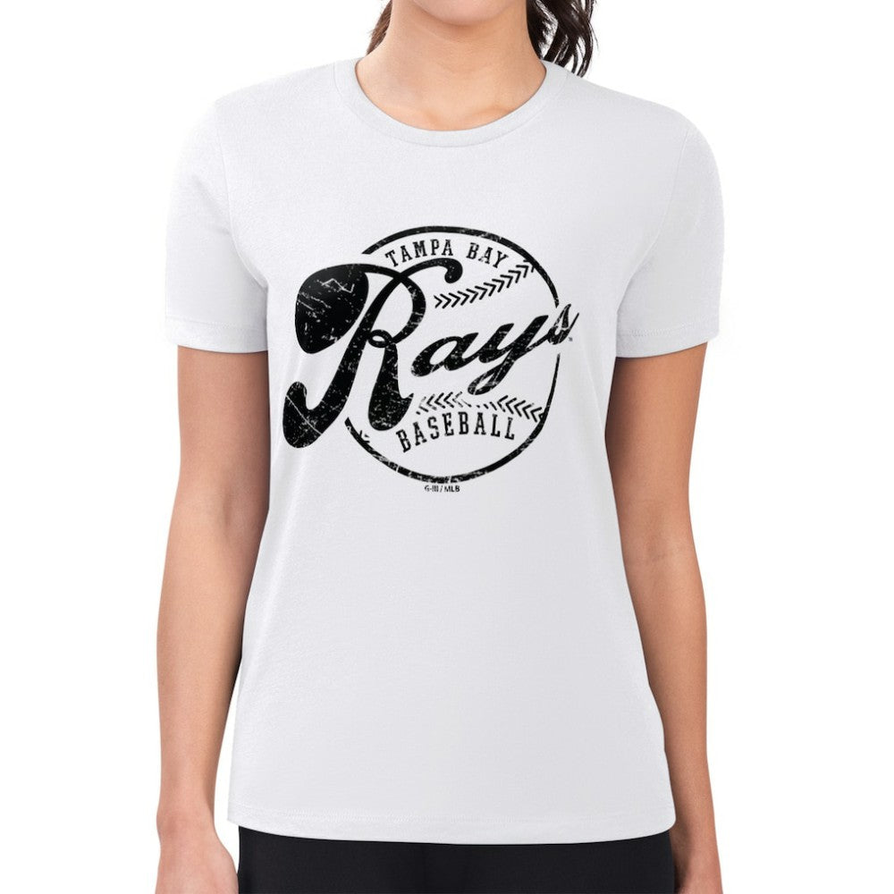 Tampa Bay Rays G-III 4Her by Carl Banks Women's Super-Slim Fit Lightweight Distressed Baseball Team T-Shirt - White