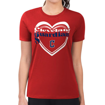 Cleveland Guardians G-III 4Her by Carl Banks Women's Super-Slim Fit Lightweight Double Heart T-Shirt - Red