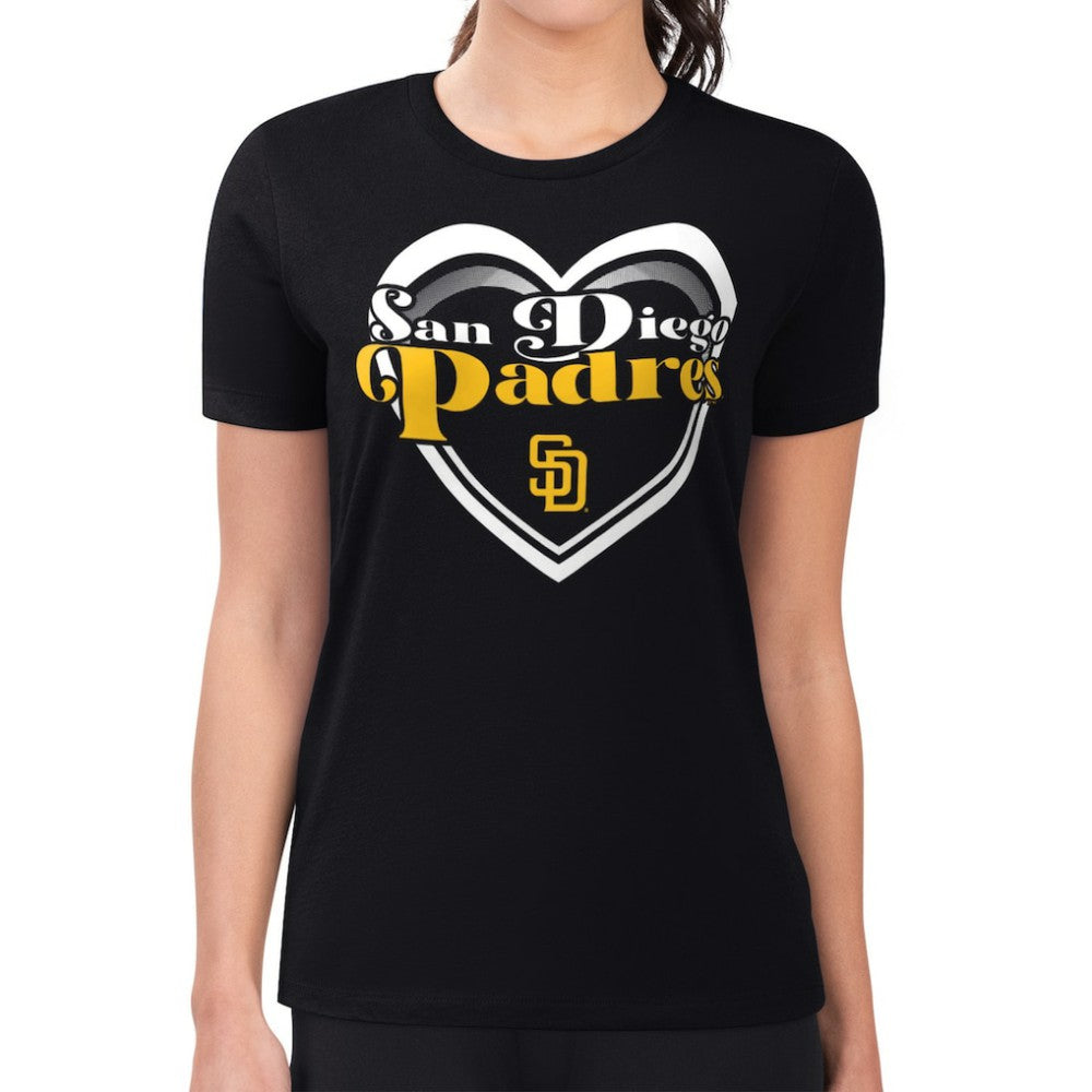 San Diego Padres G-III 4Her by Carl Banks Women's Super-Slim Fit Lightweight Double Heart T-Shirt - Black