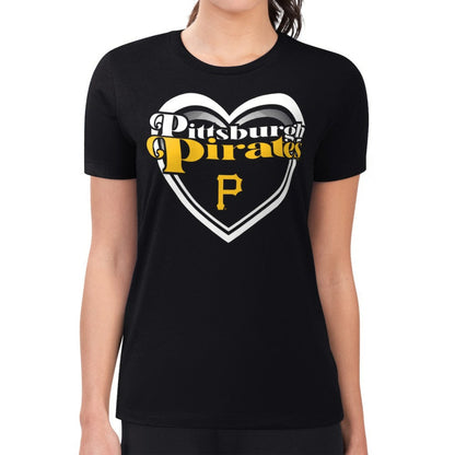 Pittsburgh Pirates G-III 4Her by Carl Banks Women's Super-Slim Fit Lightweight Double Heart T-Shirt - Black
