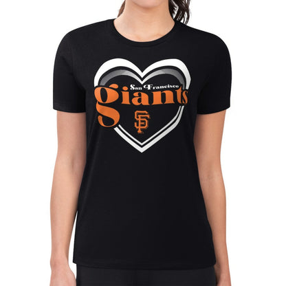 San Francisco Giants G-III 4Her by Carl Banks Women's Super-Slim Fit Lightweight Double Heart T-Shirt - Black