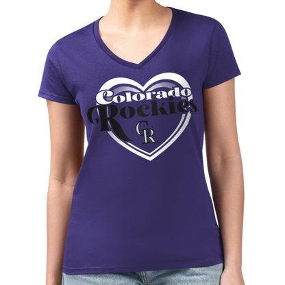 Colorado Rockies G-III 4Her by Carl Banks Women's Super-Slim Fit Lightweight Double Heart V-Neck T-Shirt - Purple