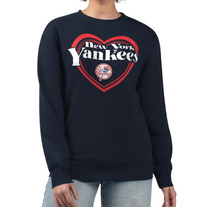 New York Yankees G-III 4Her by Carl Banks Women's Double Heart Fleece Pullover Sweatshirt - Navy