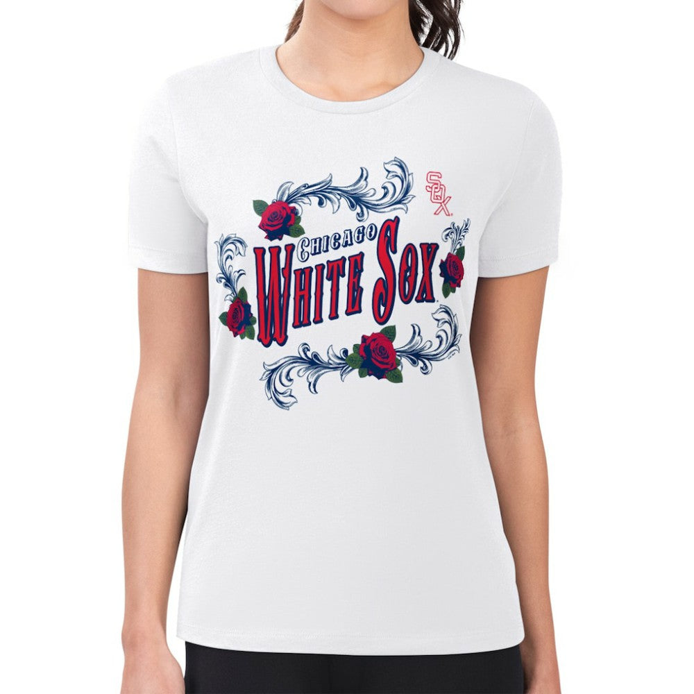 Chicago White Sox G-III 4Her by Carl Banks Women's Super-Slim Fit Lightweight Retro Roses T-Shirt - White