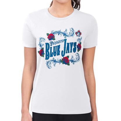 Toronto Blue Jays G-III 4Her by Carl Banks Women's Super-Slim Fit Lightweight Retro Roses T-Shirt - White
