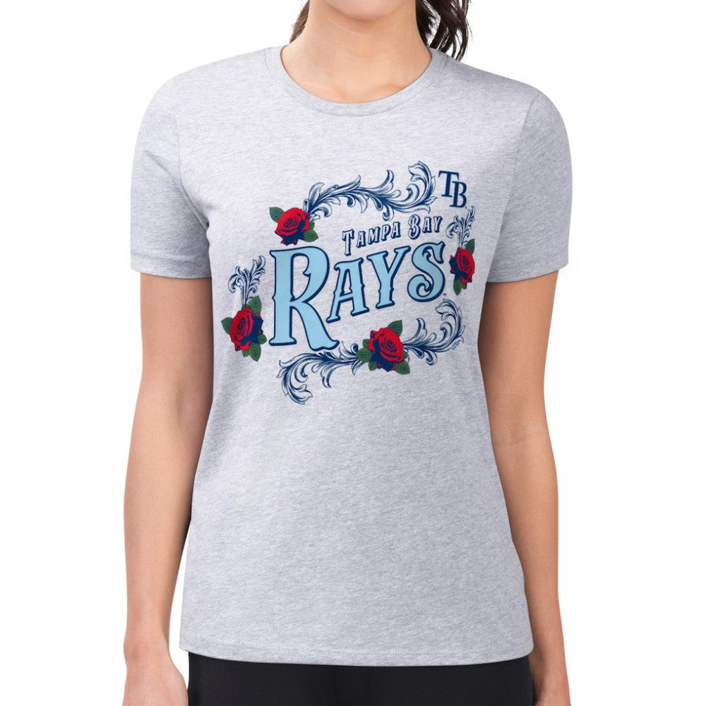 Tampa Bay Rays G-III 4Her by Carl Banks Women's Super-Slim Fit Lightweight Retro Roses T-Shirt - Gray