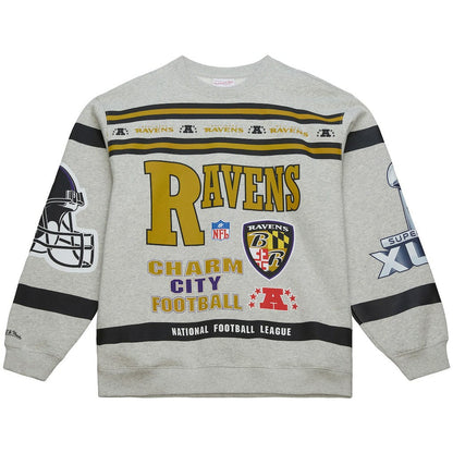 Baltimore Ravens All Over Print Vintage Fleece Crewneck Sweatshirt - Heather Gray online