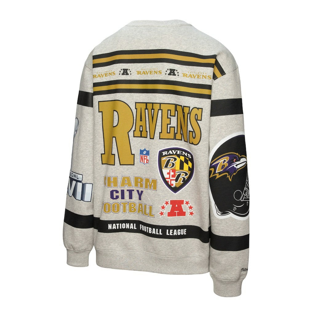 Baltimore Ravens All Over Print Vintage Fleece Crewneck Sweatshirt - Heather Gray online