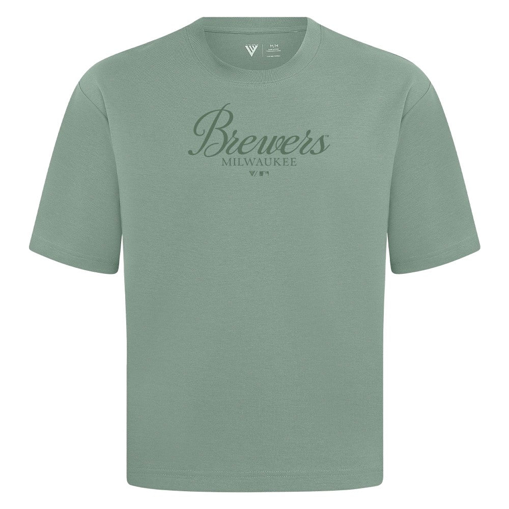 Milwaukee Brewers Levelwear Ethereal Oversized Luxe Signature Knit T-Shirt - Green