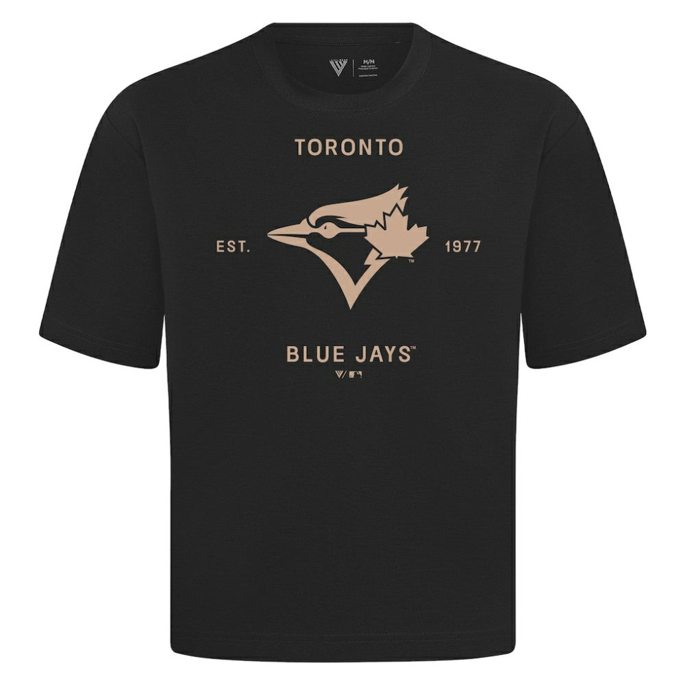 Toronto Blue Jays Levelwear Crossway Oversized Luxe Signature Knit T-Shirt - Black
