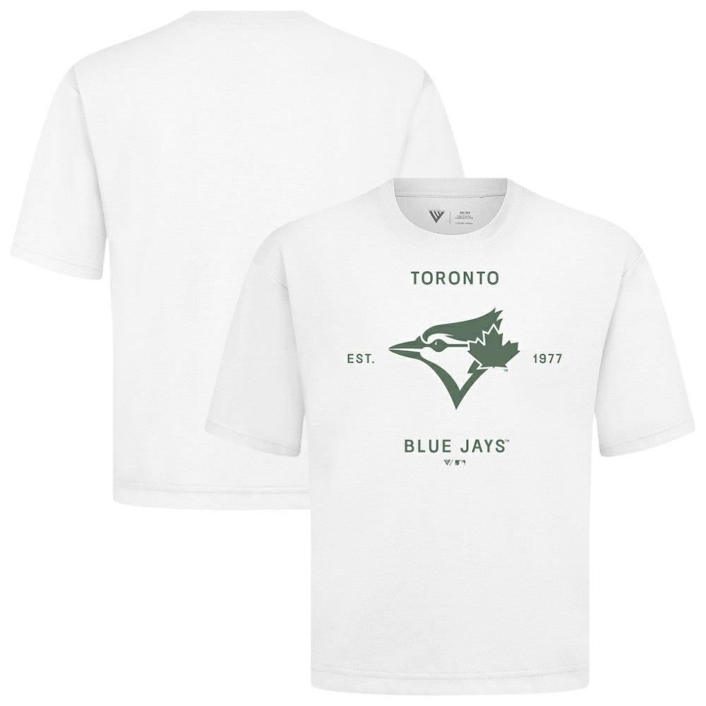 Toronto Blue Jays Levelwear Crossway Oversized Luxe Signature Knit T-Shirt - White