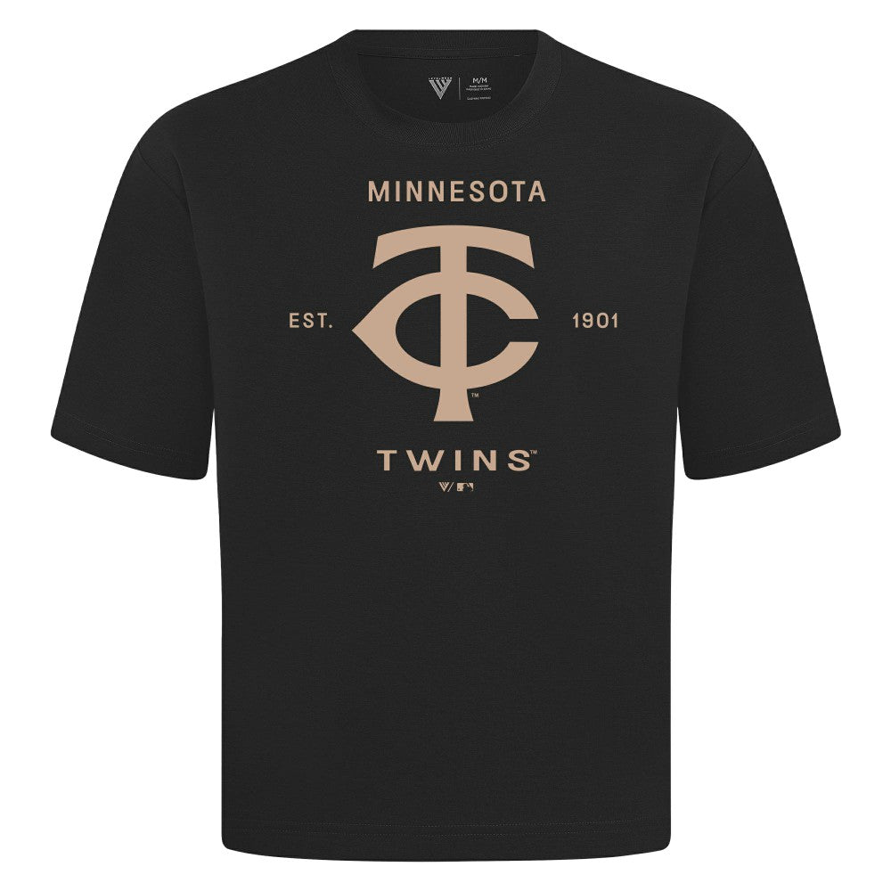 Minnesota Twins Levelwear Crossway Oversized Luxe Signature Knit T-Shirt - Black