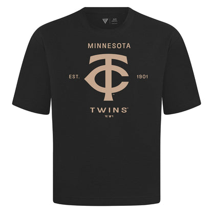 Minnesota Twins Levelwear Crossway Oversized Luxe Signature Knit T-Shirt - Black