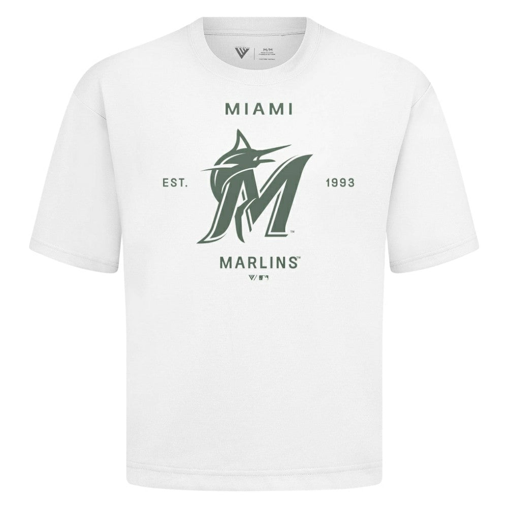 Miami Marlins Levelwear Crossway Oversized Luxe Signature Knit T-Shirt - White