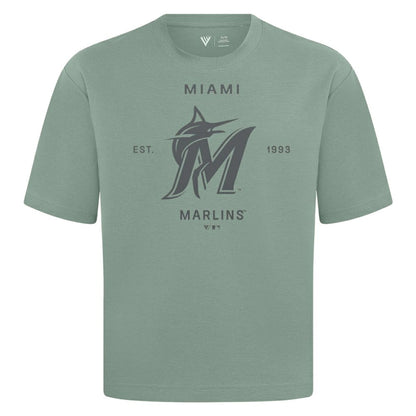 Miami Marlins Levelwear Crossway Oversized Luxe Signature Knit T-Shirt - Green