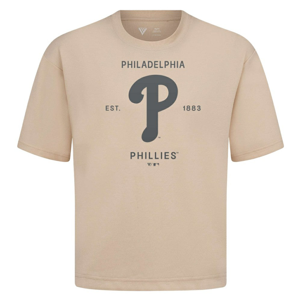 Philadelphia Phillies Levelwear Crossway Oversized Luxe Signature Knit T-Shirt - Khaki
