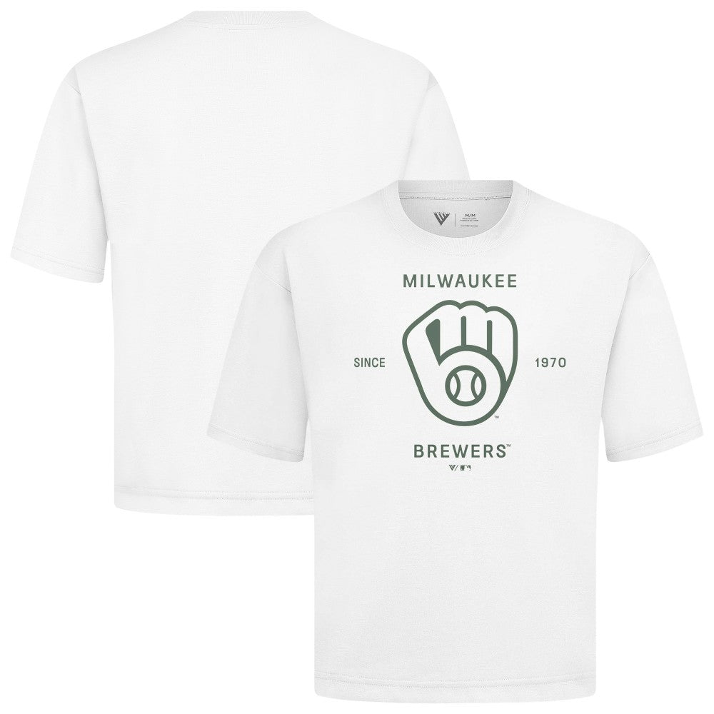 Milwaukee Brewers Levelwear Crossway Oversized Luxe Signature Knit T-Shirt - White
