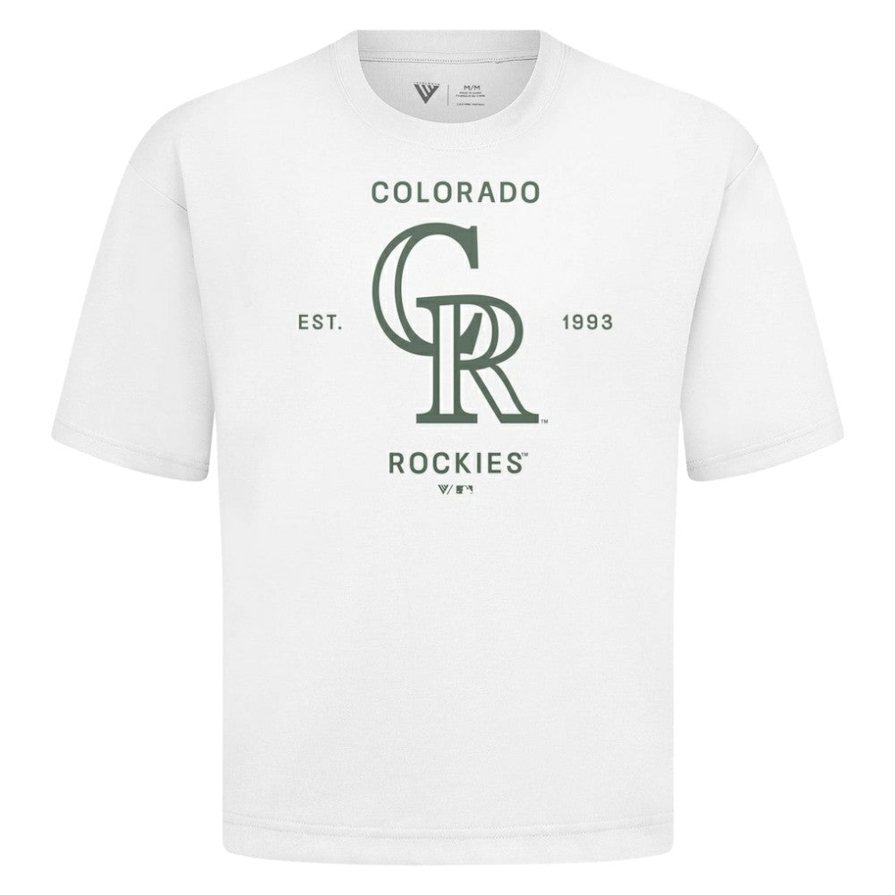 Colorado Rockies Levelwear Crossway Oversized Luxe Signature Knit T-Shirt - White