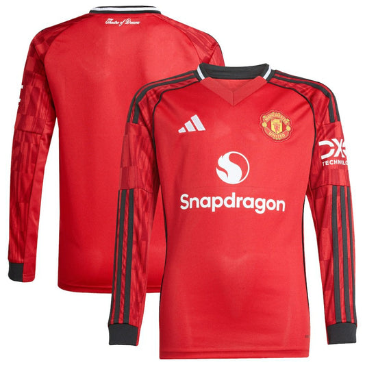 Manchester United Youth Home 2025/26 Replica Long Sleeve Jersey - Red | Adidas cheap