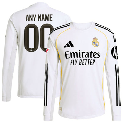 Real Madrid 2025/26 Home Long Sleeve Custom Jersey - White | Adidas for sale